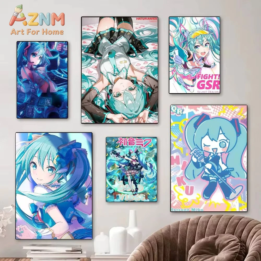 Póster de Lona Decorativo para Pared, Ideal para Sala de Estar, Bar, Decoración de Habitaciones, Ídolo Virtual Hatsune Miku Anime