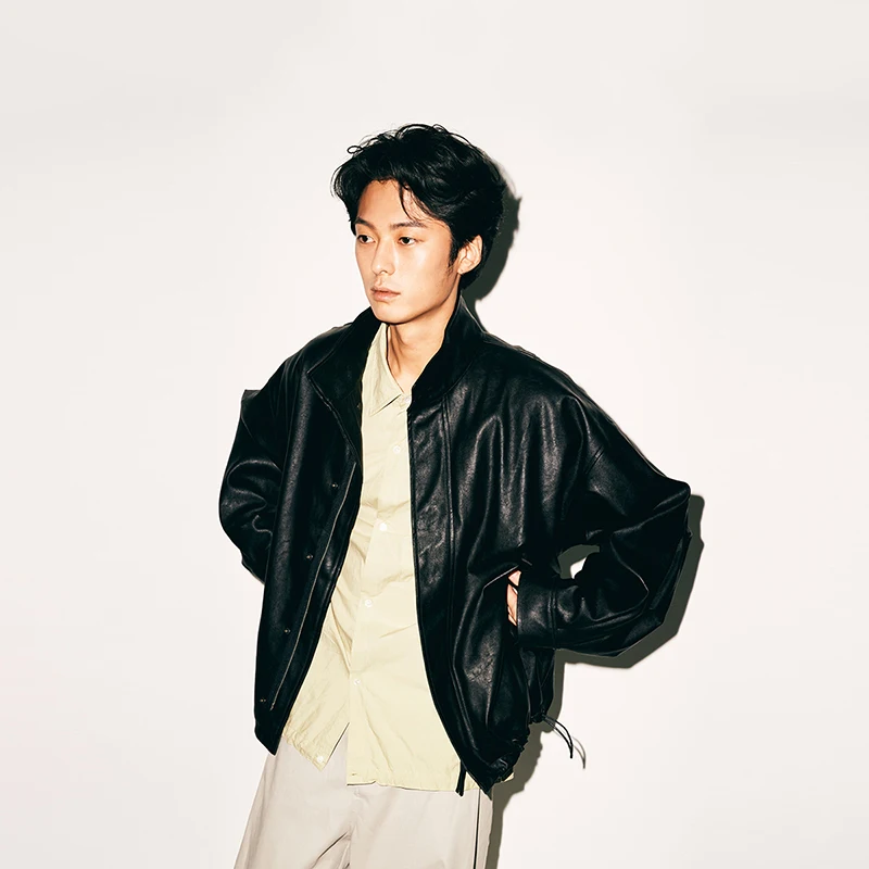 

Casual Vintage Stand Collar PU Leather Jacket with Waist Cord Spring Season Youthful Energy Style Long Sleeve Waterproof