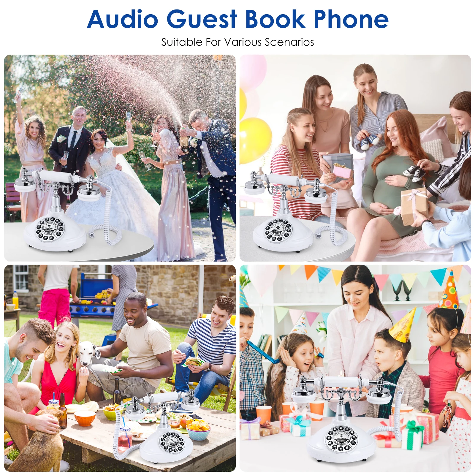 Libro de invitados de Audio para boda, teléfono de estilo Vintage, Mensaje de Audio, correo de voz para graduación, fiesta de retiro, cumpleaños, Baby Shower