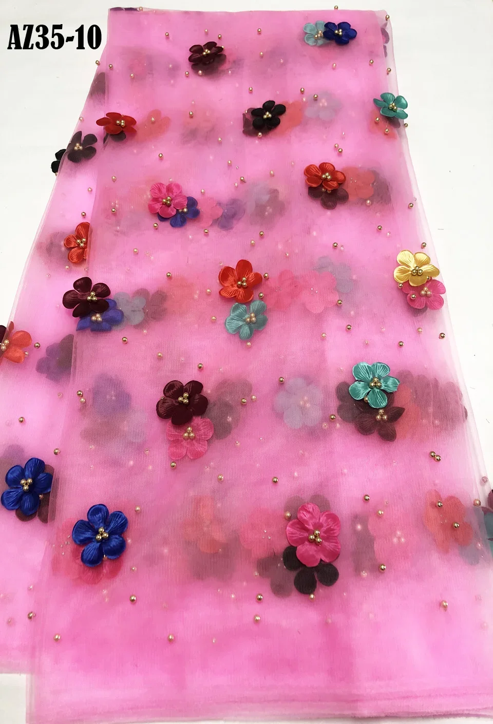 

African Lace Fabric 2021 High Quality Lace 3d Flower Lace Fabric Embroidery Lace Trim 5yards for African Bridal Dress AZ35-3