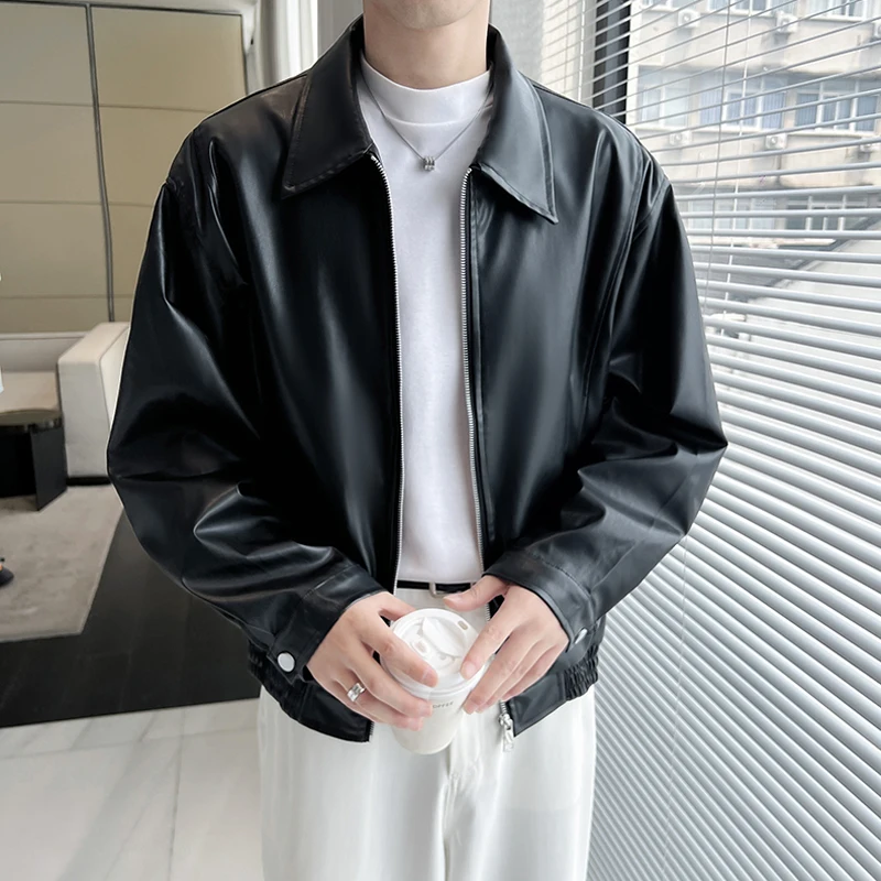 

Fall New Sle ort Men's Leather Jaet Faionable Retro Motorcycle Jaet Workwear Turn-down Collar Trendy Youth Casual
