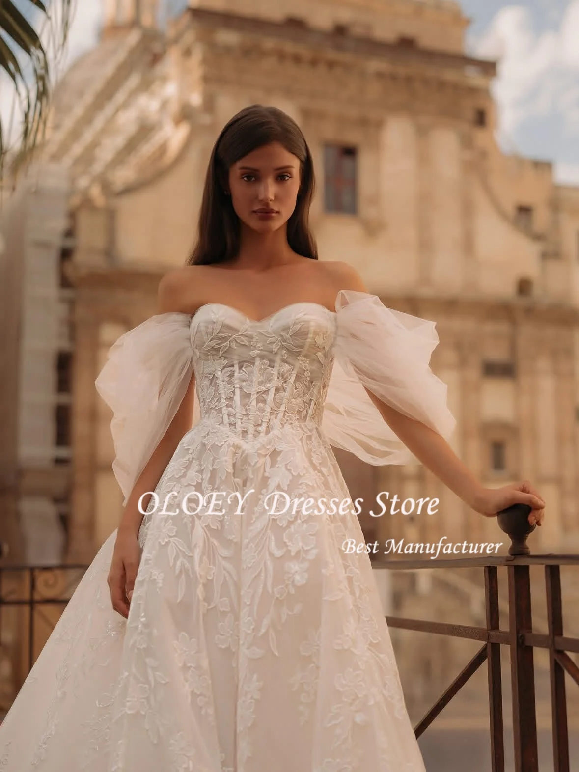 OLOEY Anpassen Elfenbein Spitze Applikationen Off Schulter Brautkleid A-Linie Lange Schleppe vestidos de novia Zip Zurück Formale Abend 2026