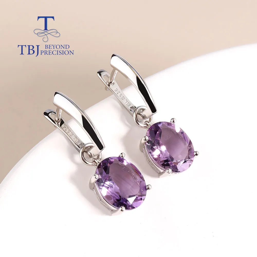 Natural Brazil Amethyst Oval 10* 12mm gemstone Earrings 925 Sterling Silver Simple design fine Jewelry for women gift