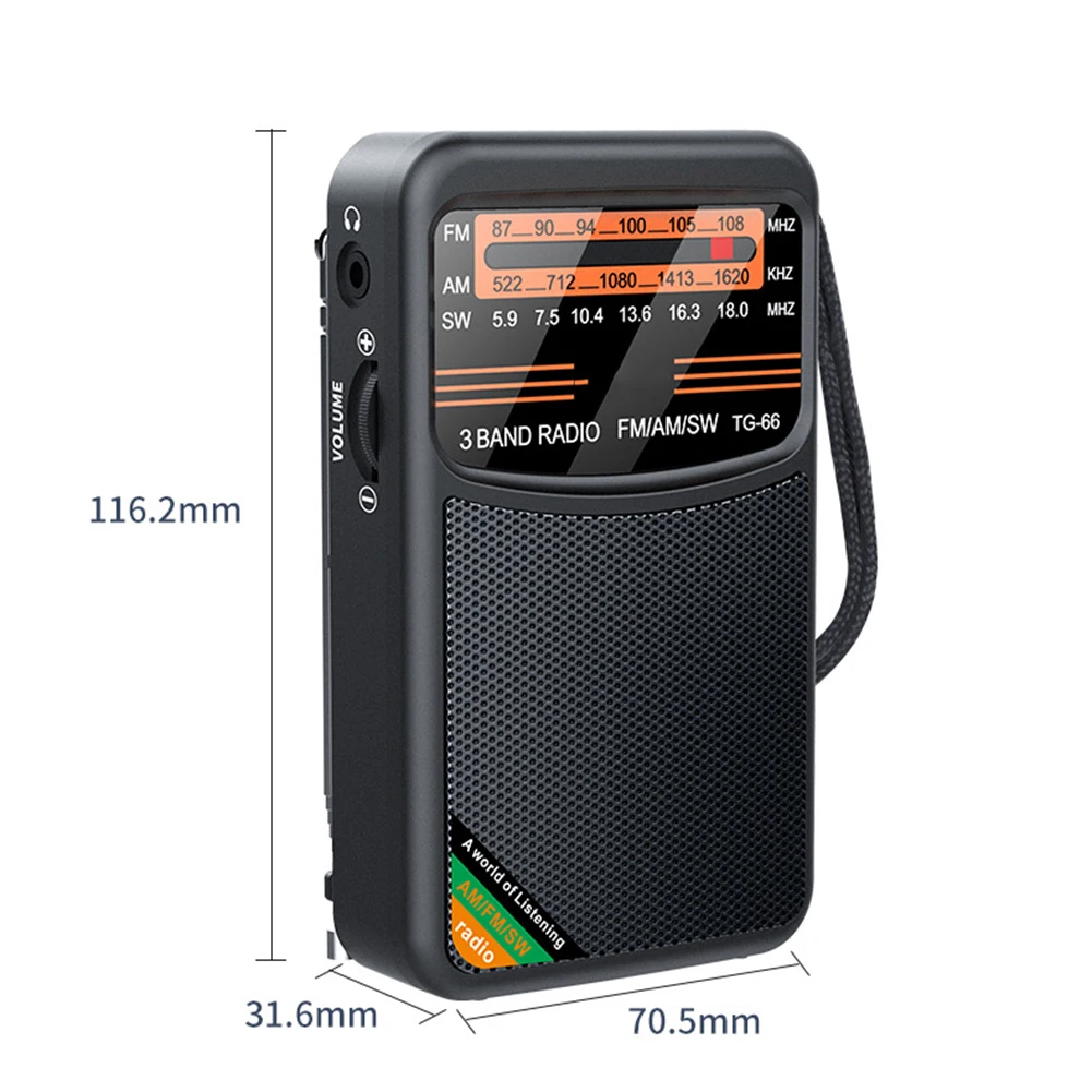 Pocket Handheld Radio FM AM SW Radio Built-in Speaker Transistor Radio Type-C Rechargeable Radio Player For Senior Home Walking