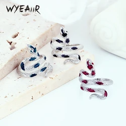 WYEAIIR 925 Sterling Silver Shiny Zircon Vintage Snake INS Resizable Opening Ring For Women Luxury Jewelry