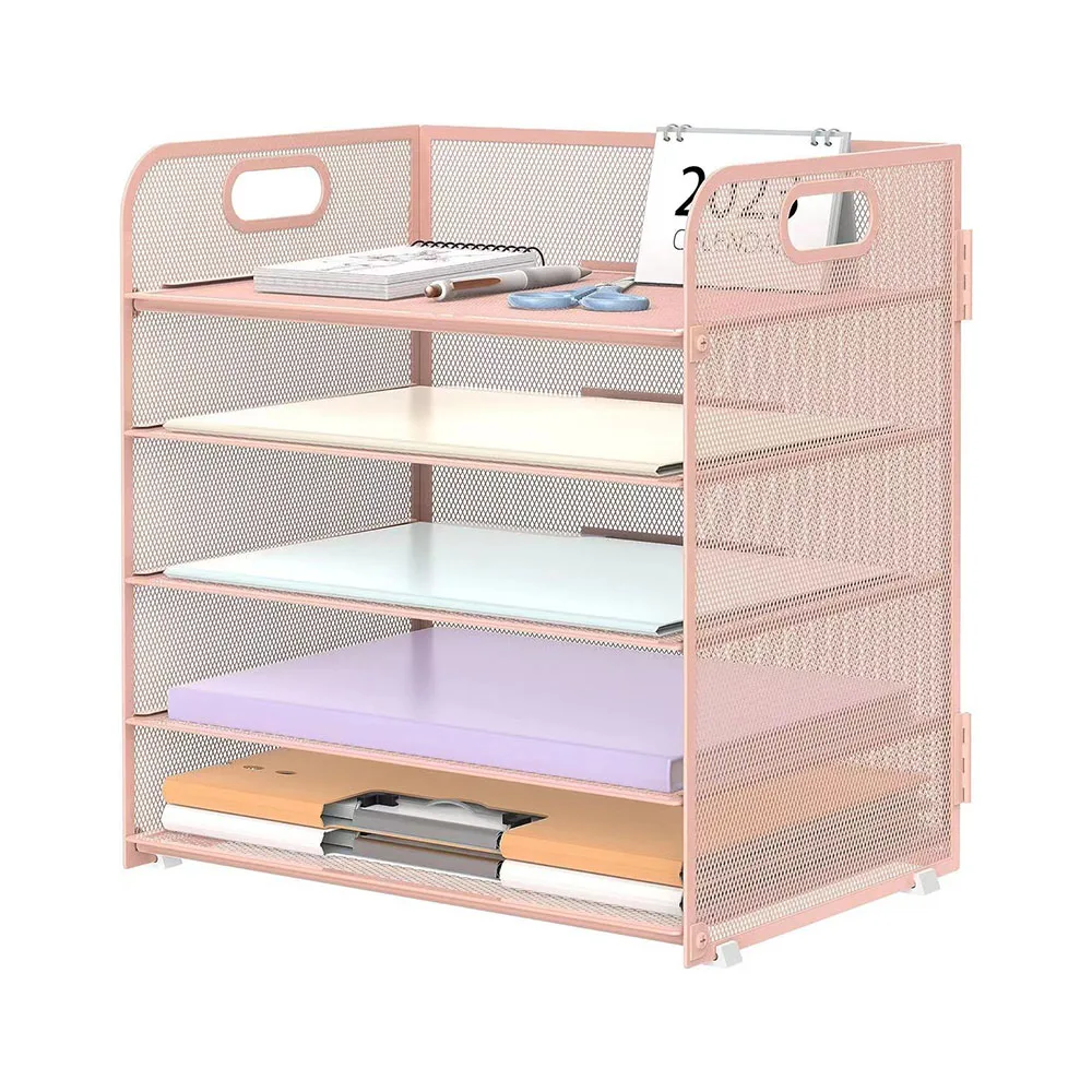 Imagem -03 - Mesh Storage Rack With Handles Organizador de Arquivos de Mesa Suporte de Papel de Metal Prateleira de Documentos Desktop para Escritório Escola Casa