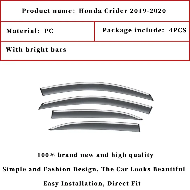 Car Window Rain Shield Visor Guards Protector Sun Wind Deflector Awning Shade Cover Honda Crider 2019-2020 Car Accessories