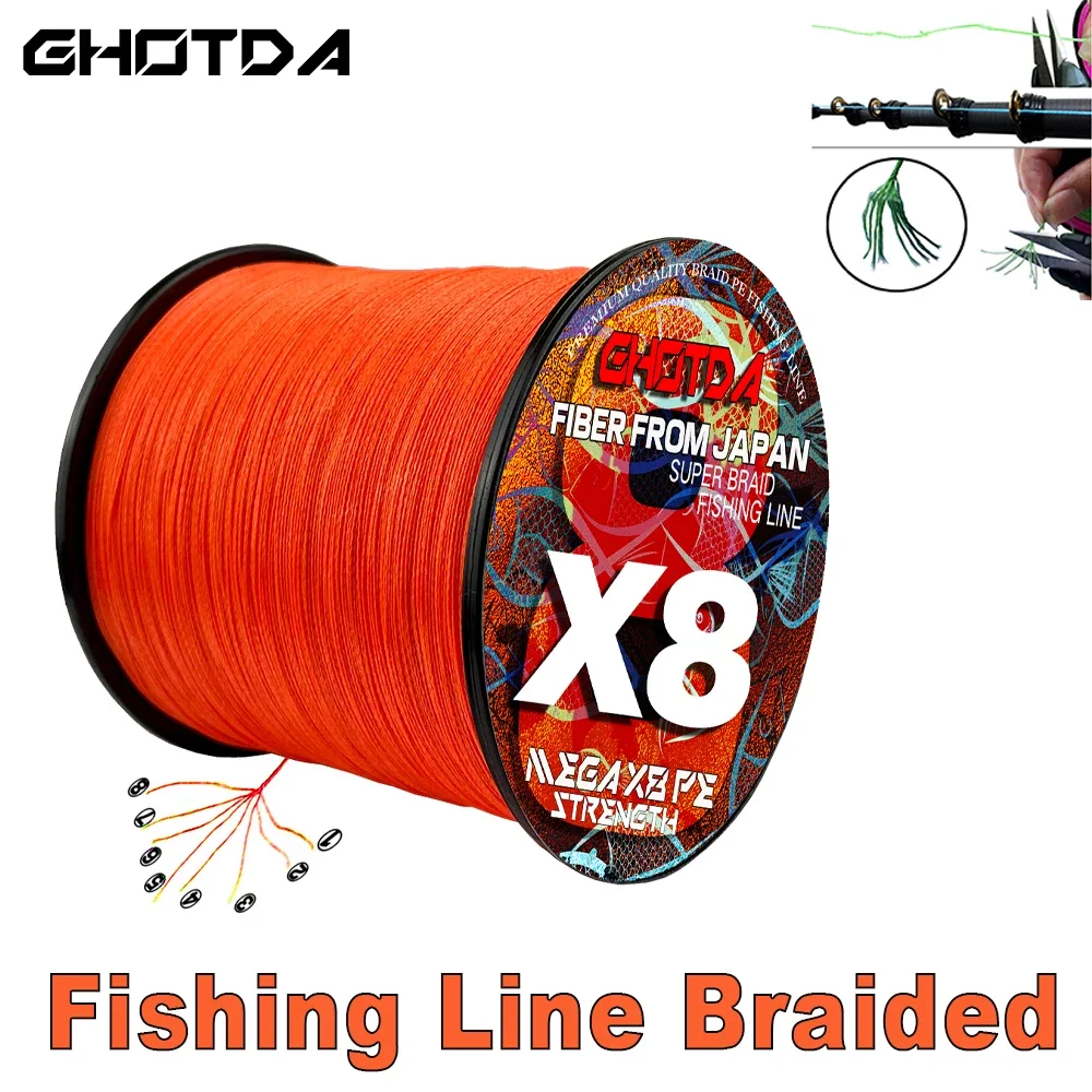 GHOTDA 300M 500M 8 brins tressé ligne de pêche Orange Super fort mer tissage Multifilament leurre lignes PE 18-78LB 0.14mm-0.5mm
