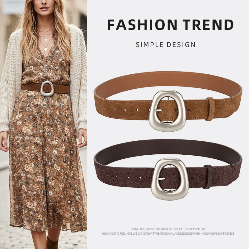 Men Women Vintage Suede Genuine Leather Corset Female Cummerbund Coat Waistband Dress Decration Wide Belt J1867
