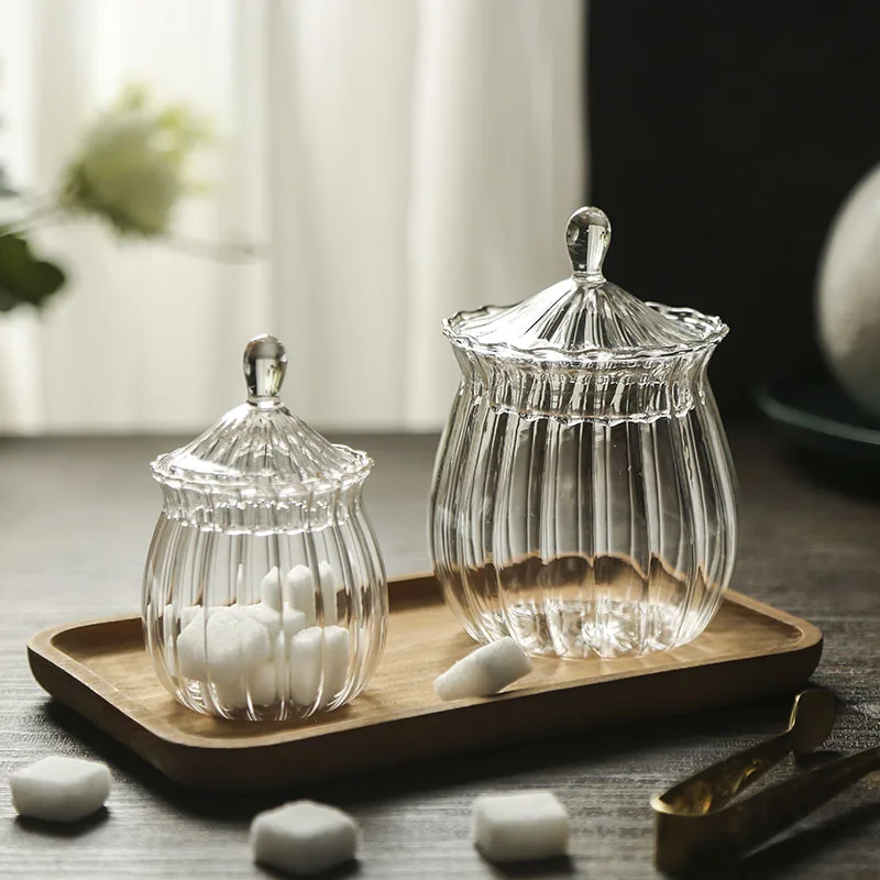 Transparent Glass Candy Jar with Lid Retro Jewelry Cosmetic Cotton Swab Box Home Nut Coffee Beans Tea Cans Bottle Food Container