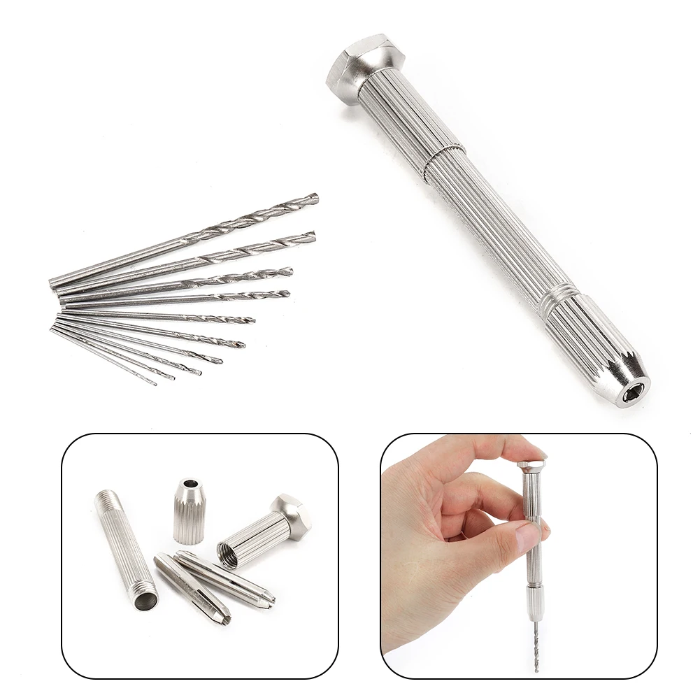 Mini Hand Drill With Keyless Chuck+10Pcs 0.8mm-3.0mm HSS Drill Bits For Epoxy Resin Jewelry Making DIY Wood Craft Handmade Tools