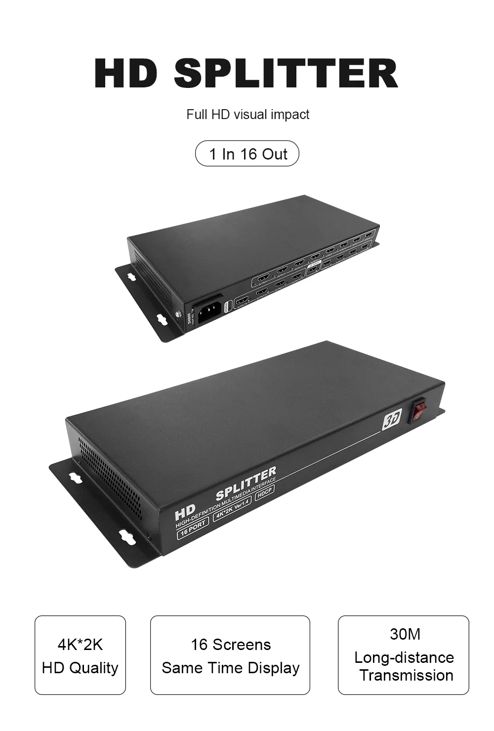 AMS-H1S16 Video Splitter 1 in 16 out Advertise Screens Splitter High Resolution Splitter for LED Rental Display