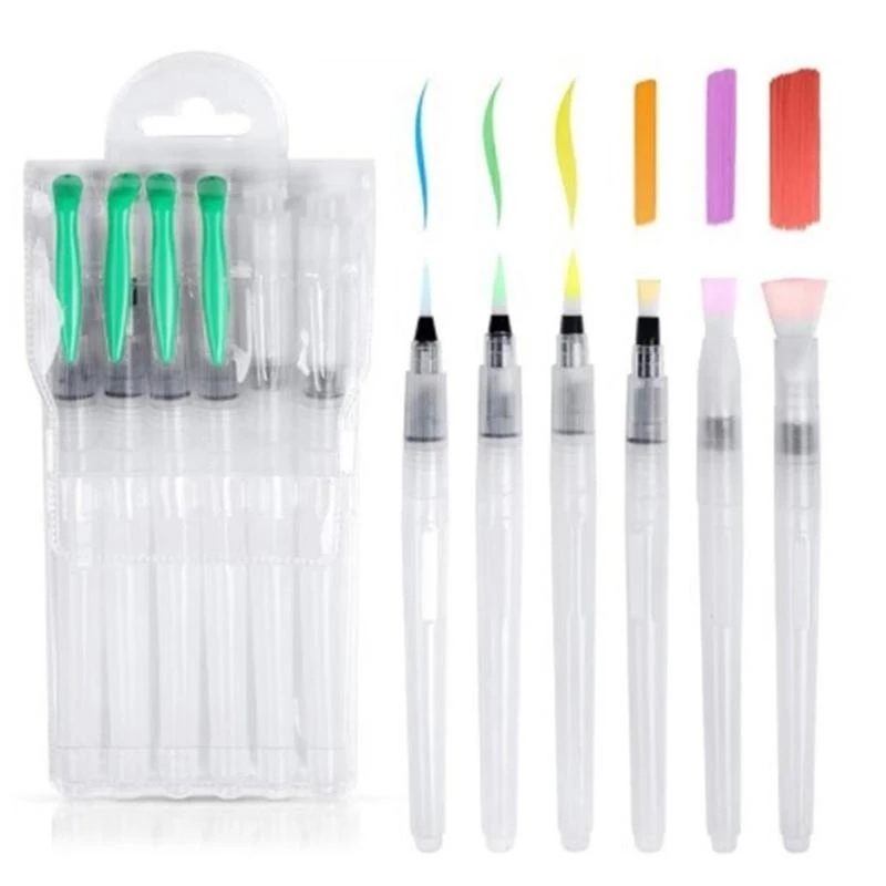 

6Pcs Watercolor Brush Pen Refillable Painting Water Brush Pen Flat /Point Tip for Gouache Watercolor Art Painting