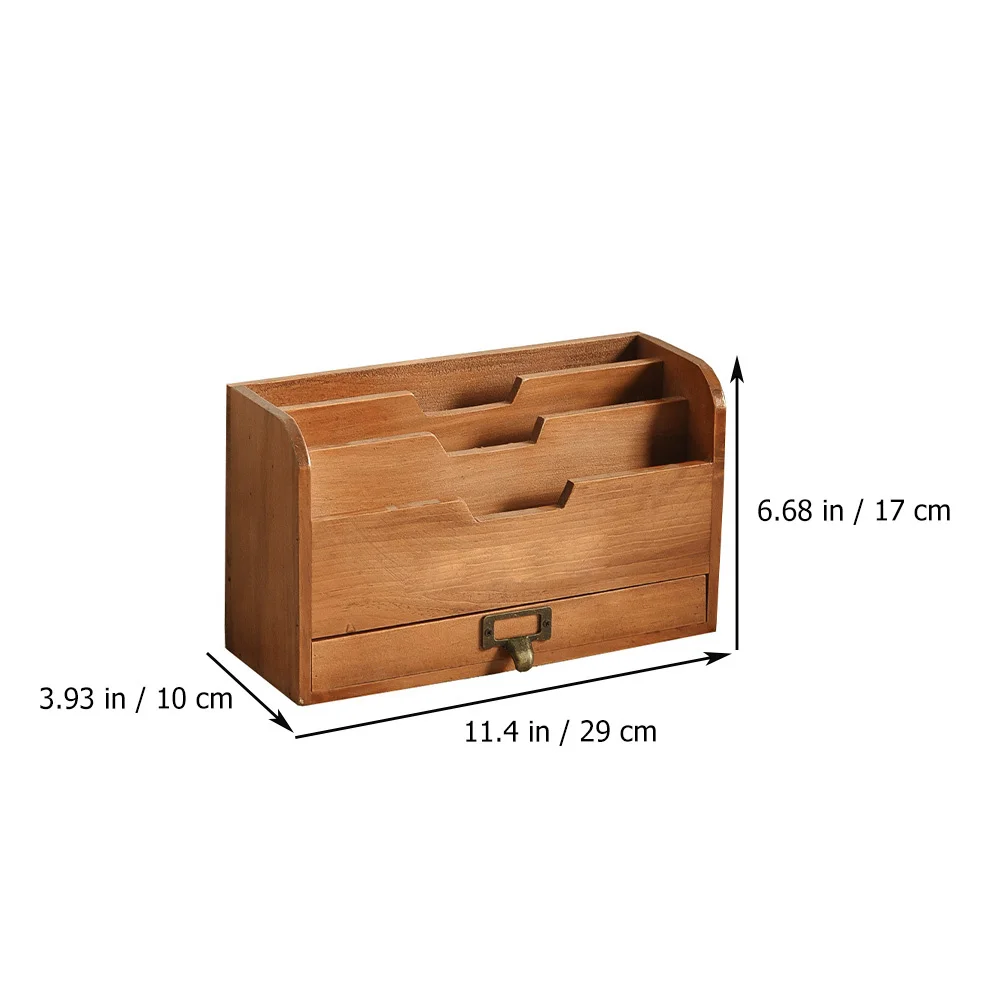 1pc Wooden Storage Rack Chocolate Desktop Organizing Stand Bookshelf Home Office Dorm Decorative Document Holder Sundries