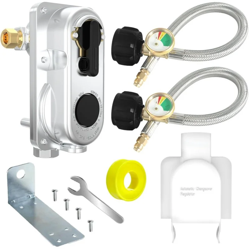 RV 2 Cylinder Automatic Changeover Regulator Kit Propane Regulator With Hose For Motorhome Caravan Camper Van RV Accessories