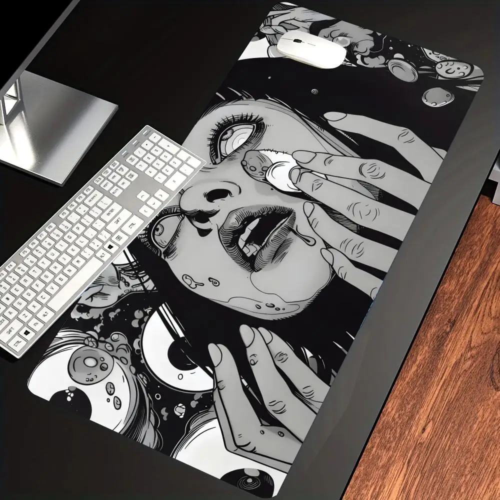 

HYBXAXC Anime Horror Mouse Pad Junji Ito StyleMouse Desk Cute HD Desk Pad Extended Gaming Keyboard Mats Large XXL Gamer