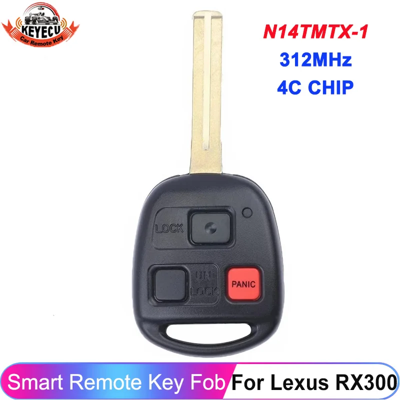 

KEYECU FCC ID: N14TMTX-1 312MHz For Lexus RX300 1999 2000 2001 2002 2003 3 Button 4C Ceramic Chip Smart Remote Key Fob