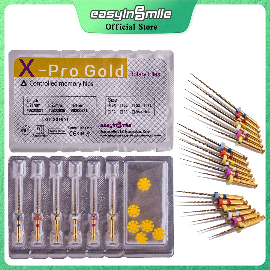 

Easyinsmile Endodoncia Dental Endo Rotary Files Pro Gold Large Taper SX S1 F1 F2 F3 NITI Root canal File 21 25MM 31MM 6Pcs/pack