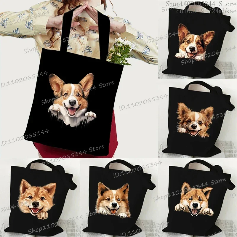 Corgi Shiba Inu Funny Animal Series Handbag Women Fashion 3D Dog Print Shopping Bag Dog Lover Reusable Tote Bag Men Shoulder Bag