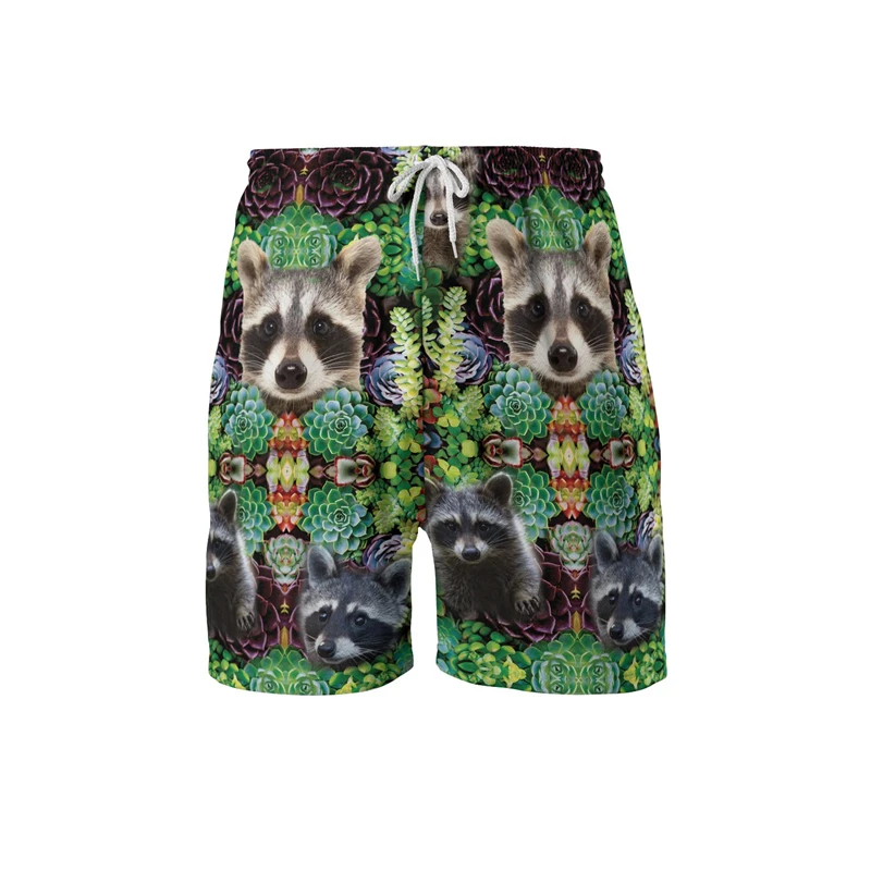 Raccoon Graphic Short Pants For Men Clothes Funny Animal Hawaiian Beach Shorts Aloha Vacation Surfing Kids Trunks Boy Trousers