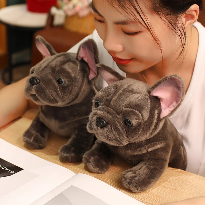 28cmのブルドッグぬいぐるみ、リアルな動物のぬいぐるみ、黒とグレーのブルドッグぬいぐるみ、リアルなペットの犬のぬいぐるみ、子供へのプレゼント