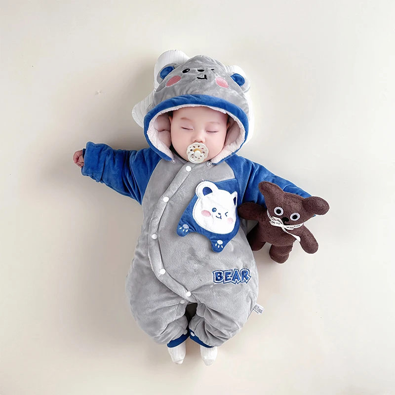 Winter Thicken Cute Baby 0-3 Years Jumpsuit Boy Girl Bodysuit Animals Bear Newborn Soft Warm Baby Romper Onesie Festival For Kid