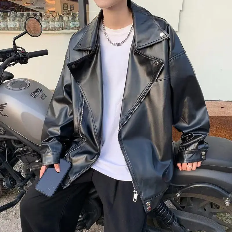 GELITAYIN Solid Color Men's Jackets Oversize Spring Autumn Leather Zip V Male Coats Black Korean Reviews Many Y2k Deals Joker Ne