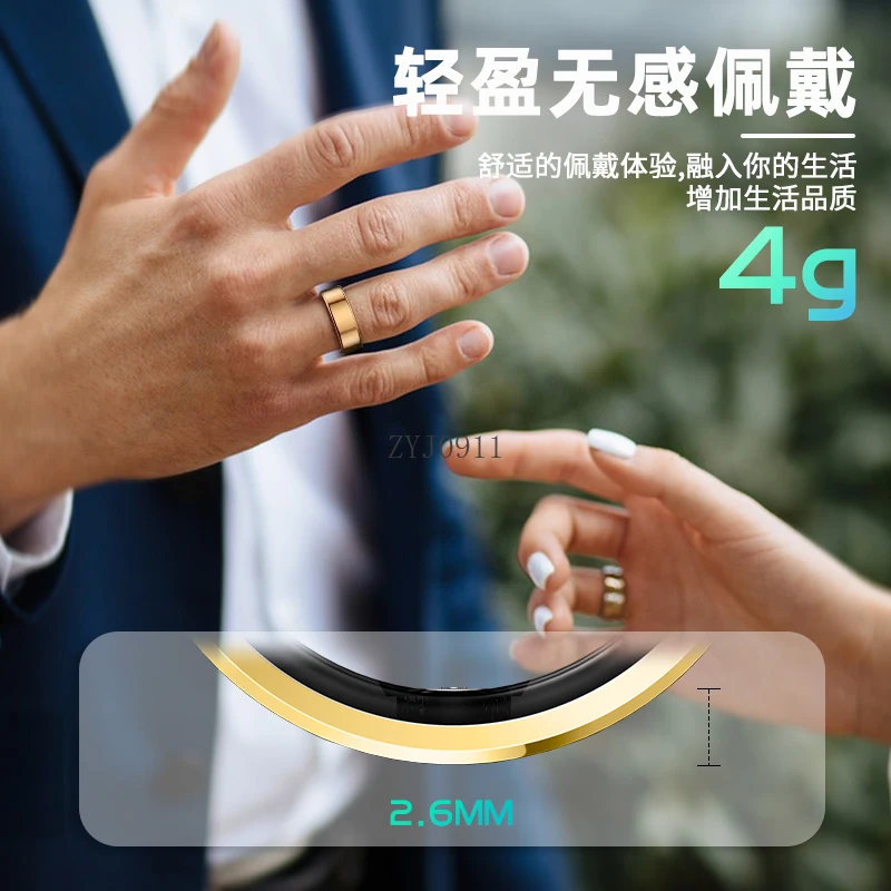 แหวนอัจฉริยะเทคโนโลยีสีดําสุขภาพกีฬาตรวจจับอัตราการเต้นของหัวใจทุกสภาพอากาศแหวนกันน้ําบลูทูธนอนหลับ
