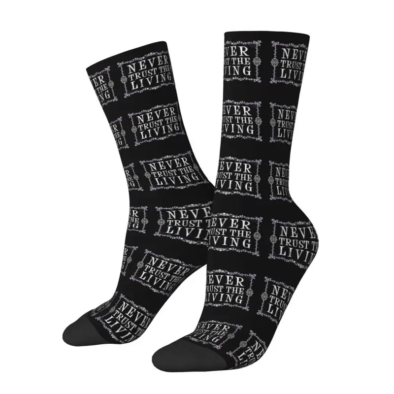 Never Trust The Living Dress Socks for Men Women Warm Fashion Goth Occult Halloween Witch Quote Crew Socks