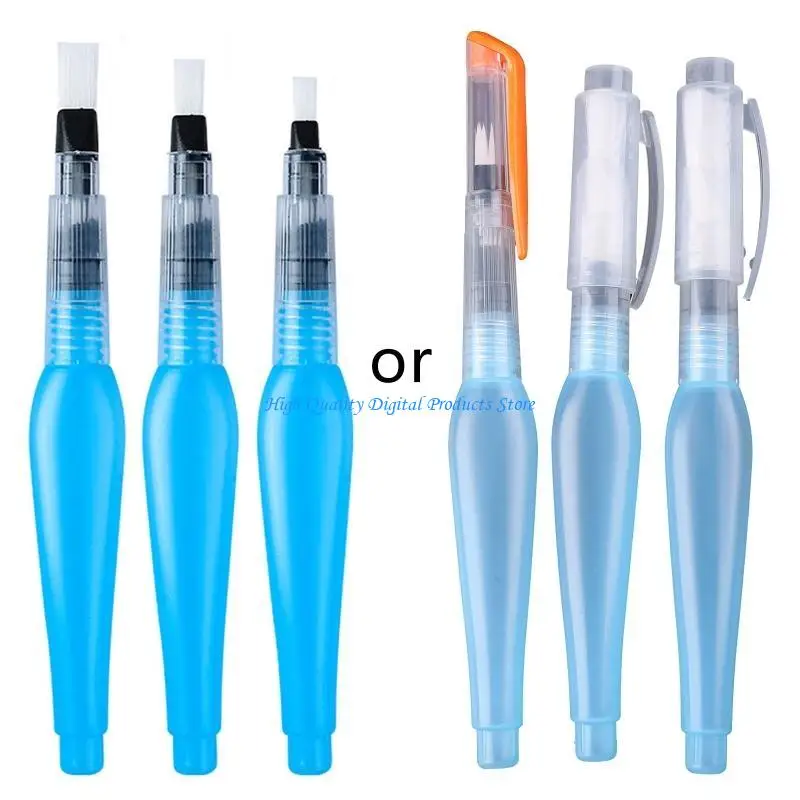 U2JE 3/6Pcs Refillable Water Brush Pen Flat/Point Tip Painting Water Brush Pen for Kid Adult Watercolor Gouache Painting