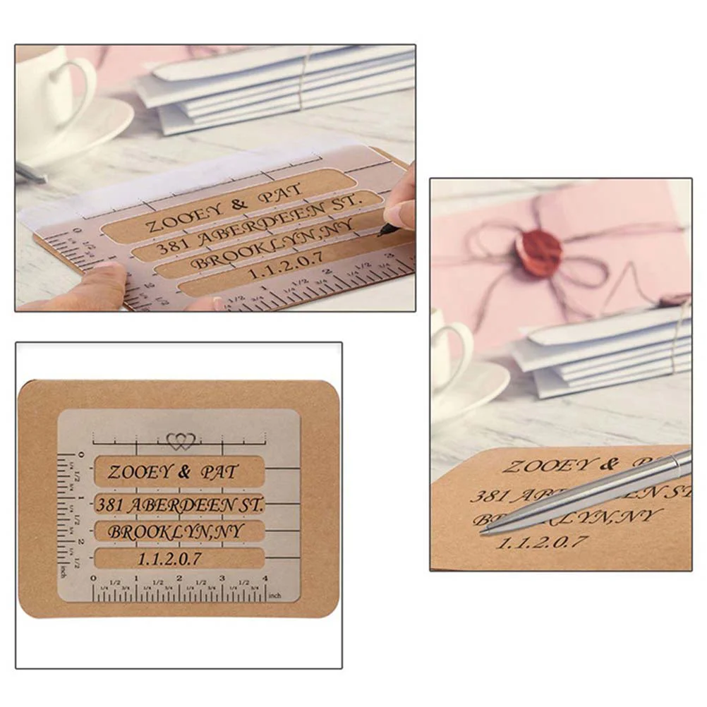 Envelope Escrita Tool Set, Modelo de Carta Stencil, Guia Ajuste Número, 4 pcs