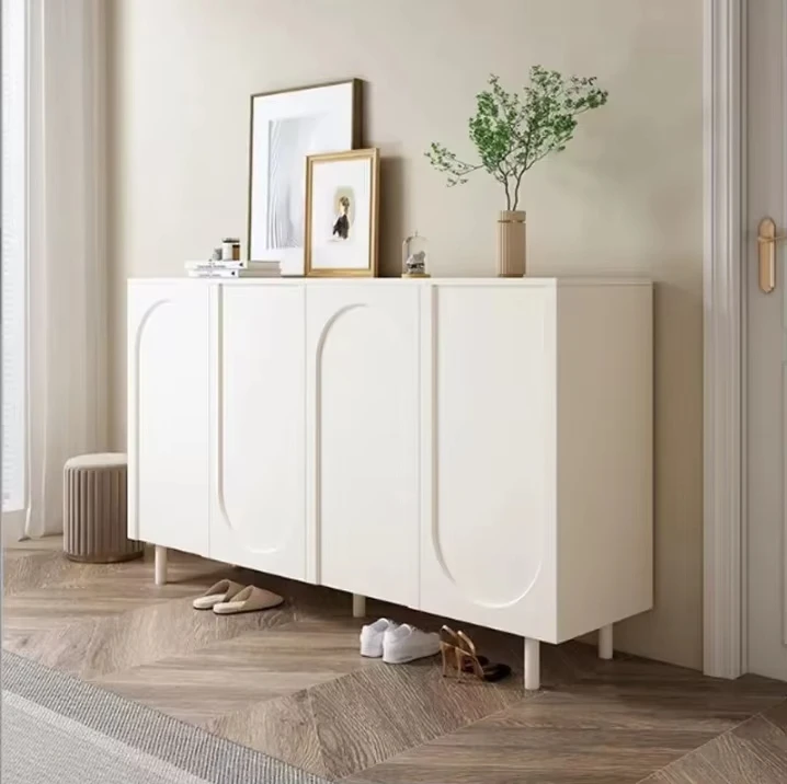 Large Capacity Solid Wood Modern Rustic Shoe Cabinet For Entry Storage Simple Locker For Foyer Balcony Or Dining For Small Space
