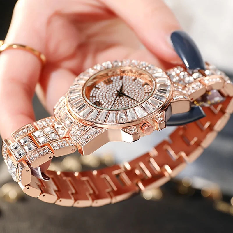 Fashion Women Clock with Shiny Crystal Watches Ladies Bling Crystal Full Steel Diamond Watch Casual Women Quartz Wristwatches