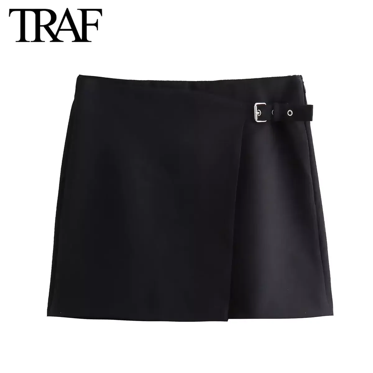 TRAF Women Fashion 2024 Spring New Casual Asymmetric Pocket SkirtPants Chic Female High Waisted Culottes Wide Leg Shorts Mujer