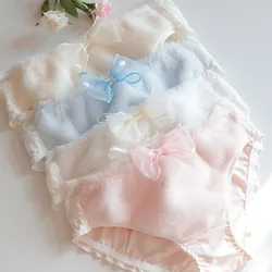 Women Cute Lovely Sweety Princess Style Bow Cotton Panties Flesh Soft Keep Warm Autumn Winter Underwear Candy Color Breifs