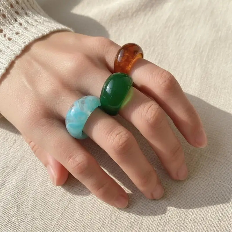 Colorful Acrylic Resin Rings Set 1 3Pcs Geometric Irregular Personality Fashion Women Girl Accessory Holiday Wear