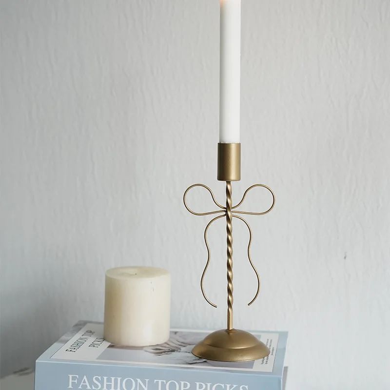 New Bow-Shaped Iron Candle Holder for Christmas Home Decoration, Festive Holiday Decor Gift Idea