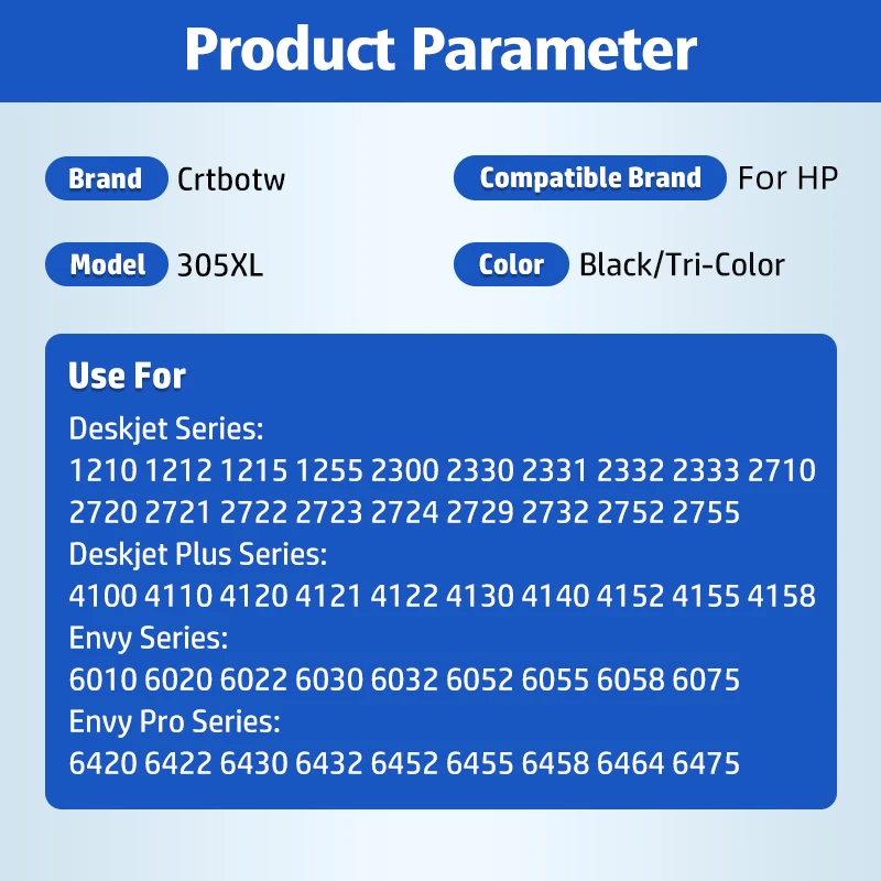 CRTBOTW 305XL Ink Cartridge Compatible for HP 305 XL DeskJet 2710 2730 2720 4110 4120 4130 4134 2320 Envy 6020 6022 6030 6032