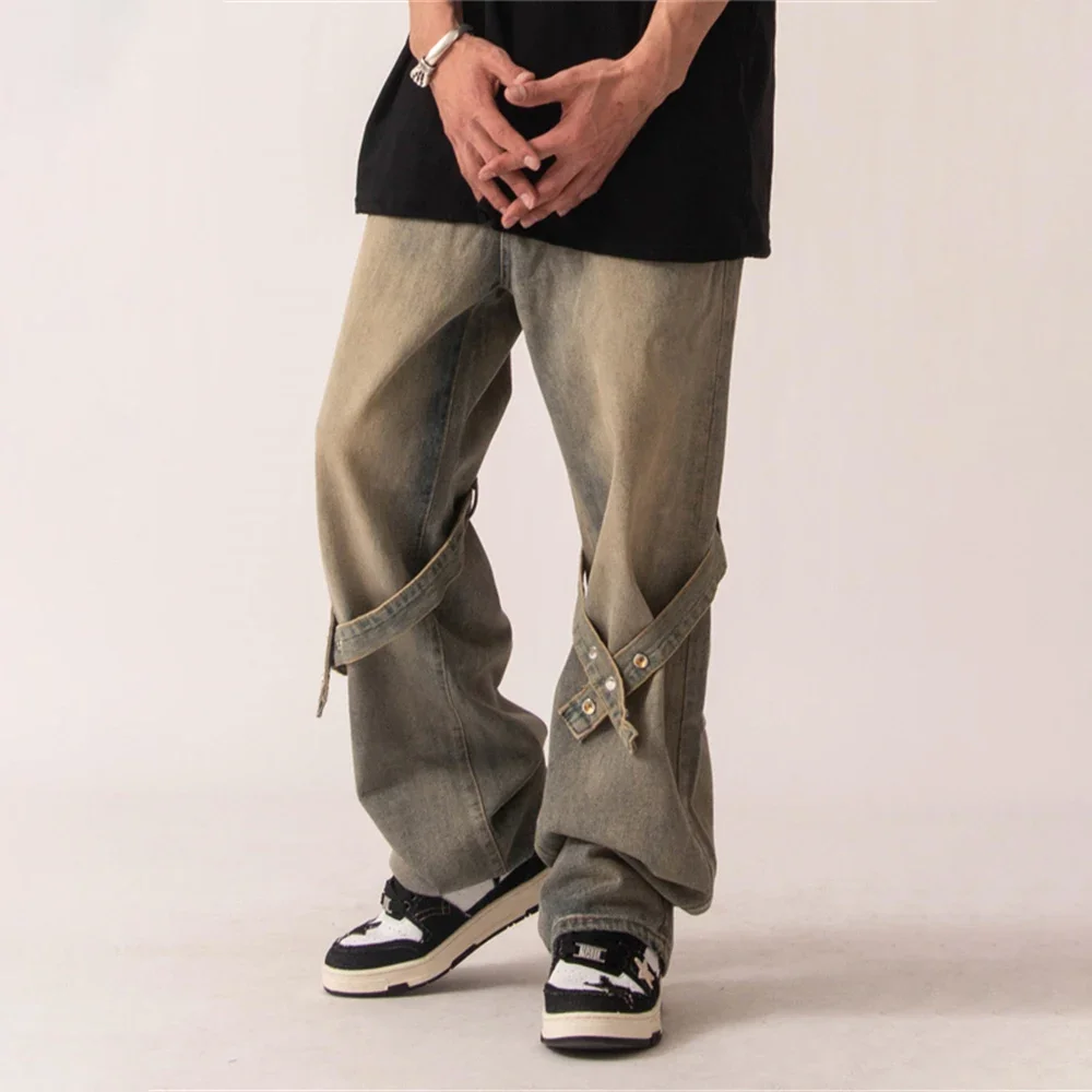 

Baggy Jeans Men Straight-leg Streetwear High Street Loose Casual Trousers Thin Distressed Solid Color Y2k Hip Hop Denim Pants