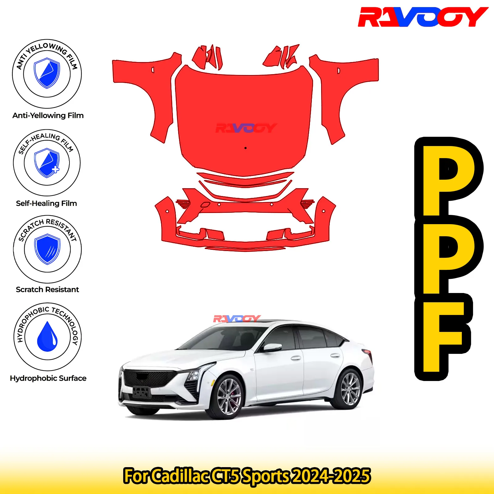 

For Cadillac CT5 Sports 2024-2025 Glossy Matte Black Precut front PPF Kit Paint Protection Film