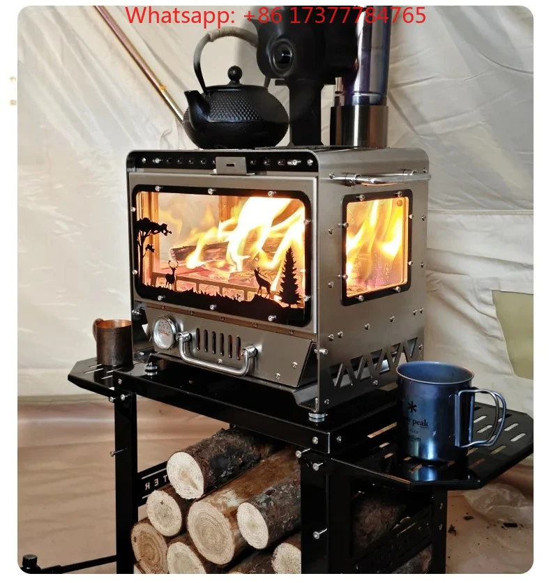 Outdoor Camping Wood Stove, 304 Stainless Steel Fireplace, Tent Stove, Heating, Cooking, Tea Stove