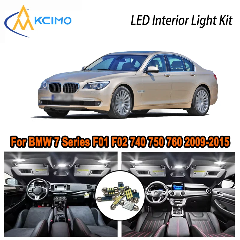 Для BMW 	 Серия 7 F01 F02 740 750 760 2009-2015 Светодиодный внутренний купол Карта багажника Комплект автомобильных светодиодных ламп Canbus без ошибок