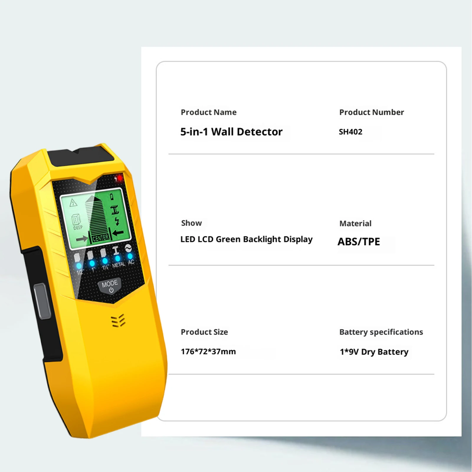 كاشف المعادن المحمول على الحائط يعمل بالبطارية أداة كشف المعادن شاشة LCD الماسح الضوئي المعدني المحمول للجدران الجافة الخشبية #6