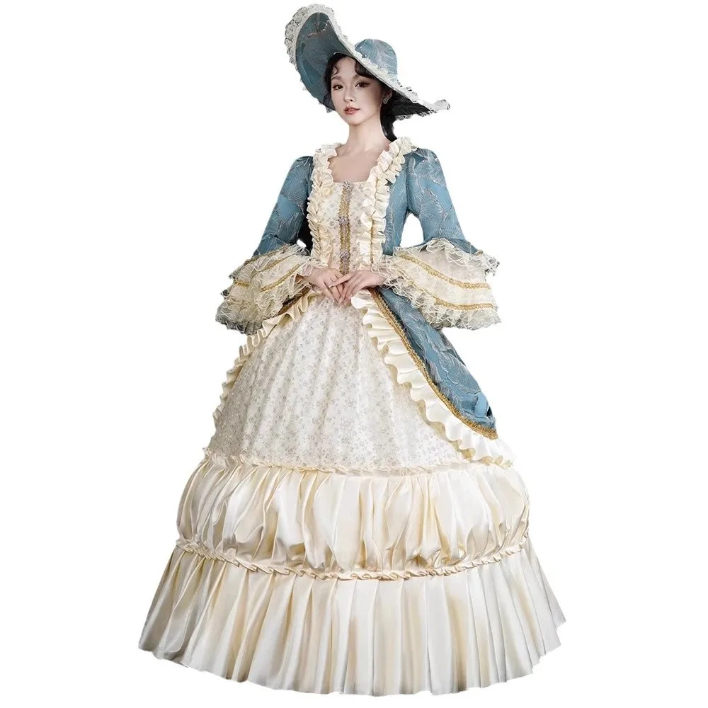 Corte europea mujer Medieval señora vestido azul pasarela fotografía escenario Drama disfraz Sukienki Wieczorowe Damskie Weselne