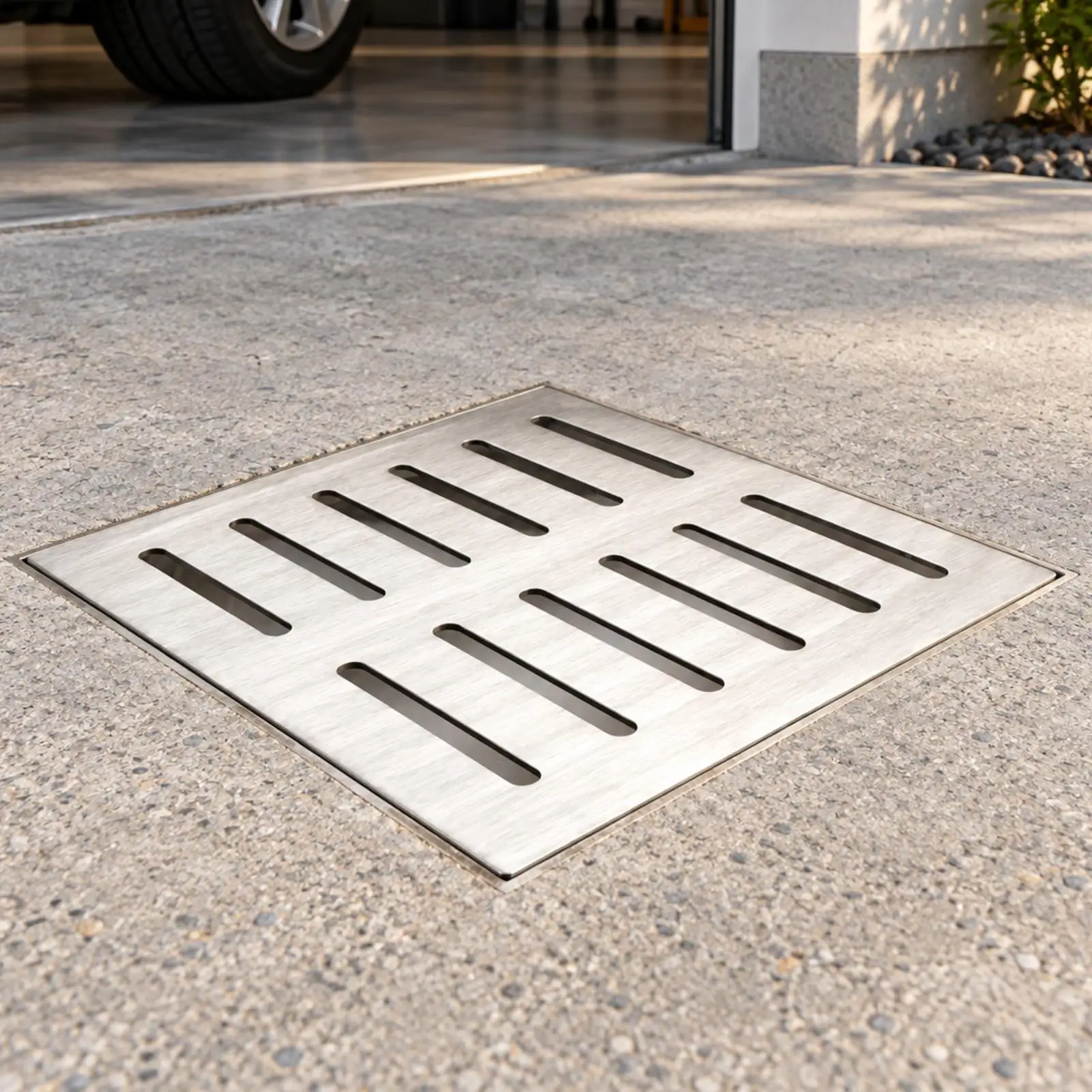 Heavy Duty Flat Slotted Drain Grate Cover for Floor Drain Channel with Brushed Finish and Reinforced Frame