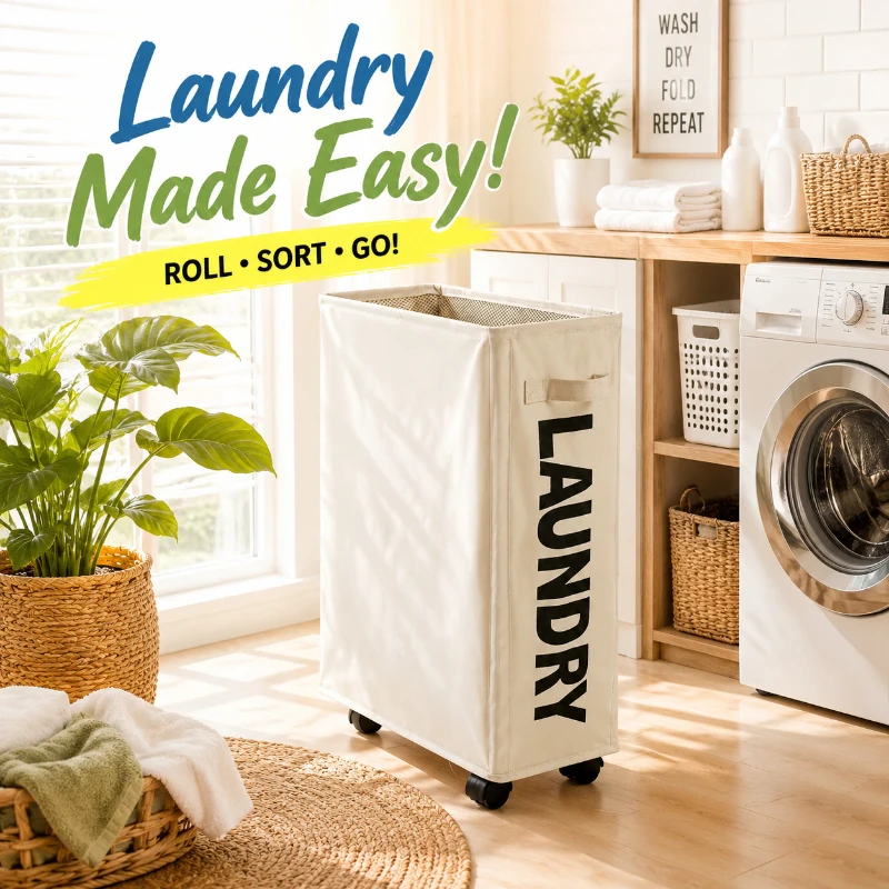 Foldable Waterproof Laundry Basket with Wheels, Large Capacity Multifunctional Storage for Dirty Clothes & Yoga Mats