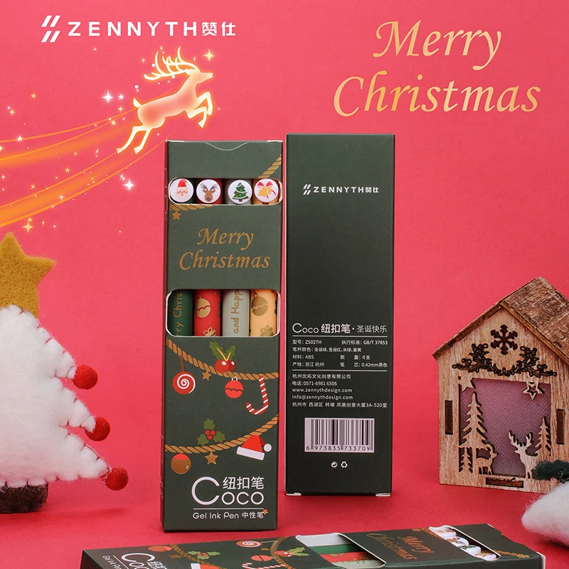 4Pcs/Set Christmas Series Cute Button Gel Pen Creative Quick Drying Writting Pen For Students High Quality Office School Supply