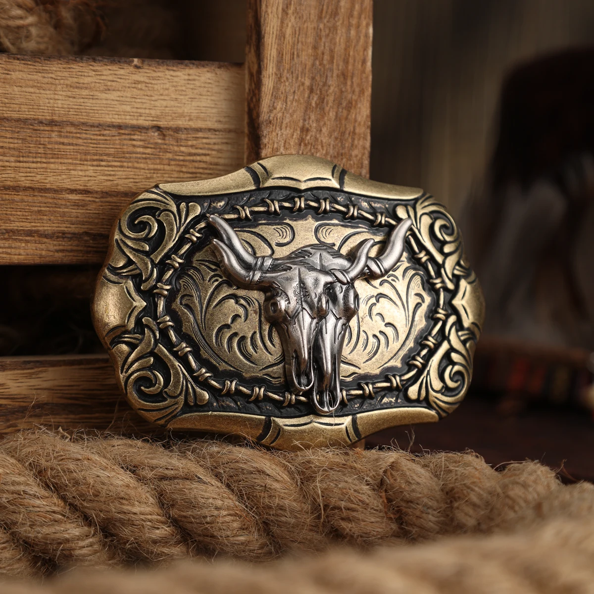 A Belt Buckle Head - A Western Cowboy-Style Belt Buckle Head - A Metal Buckle Head view 3