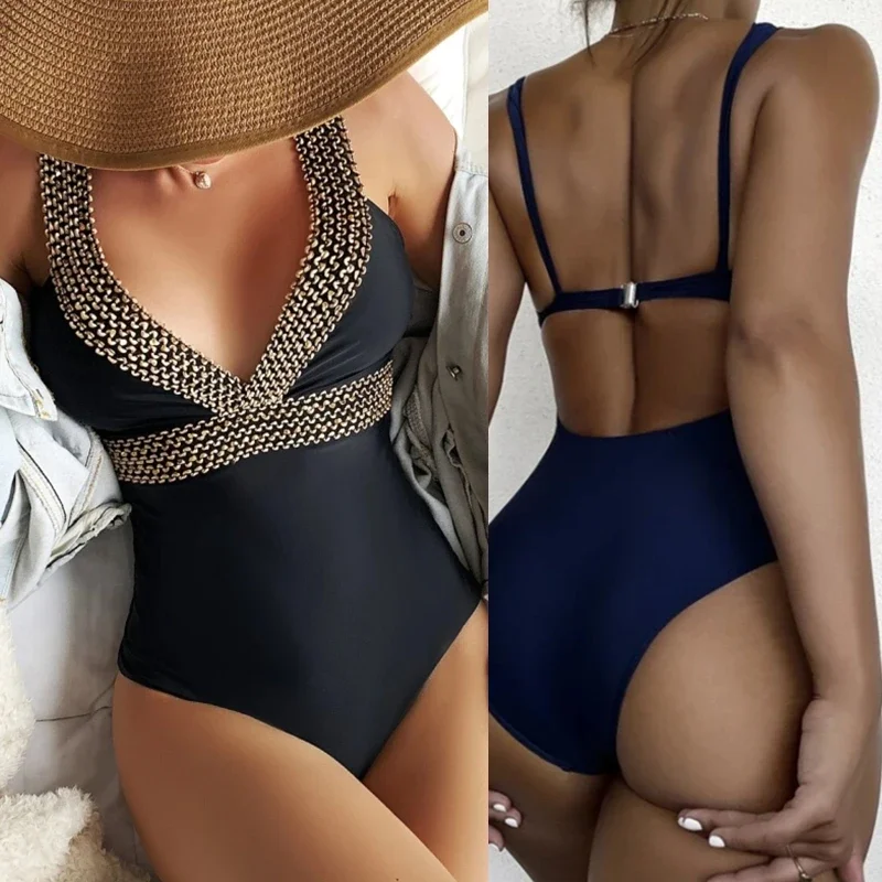 Black Swimwear One Piece Women 2022 Sexy Deep V Bodysuit Backless Swimsuit Monokini Push Up Bathing Suit Brazilian Biquini Mujer