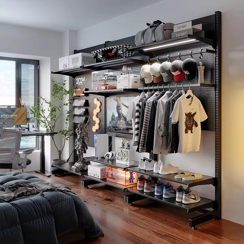 

Vertical hole board shelf floor-to-ceiling non-punching metal wardrobe boys bedroom household clothes study storage rack